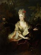 Portrait of a lady with a dog and monkey. Nicolas de Largilliere